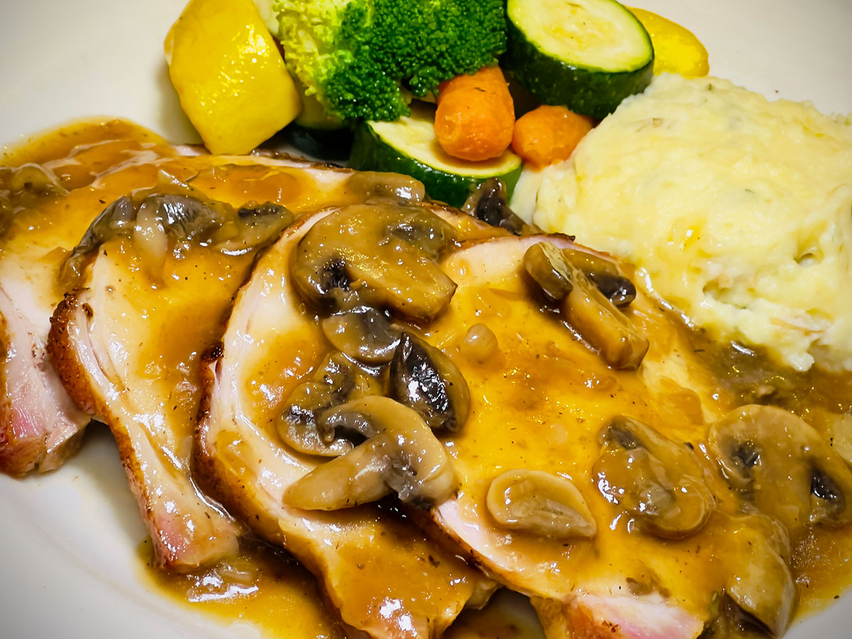 Nightly Special – Roasted Pork Loin with Mashed Potatoes and Vegetables