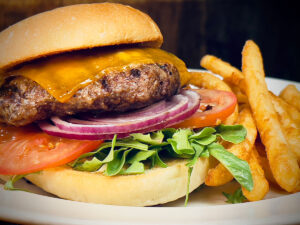 Cheeseburger with French fries